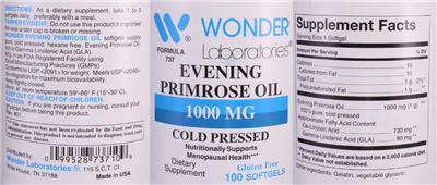 Photo of the Wonder Laboratories Evening Primrose Oil 1000 mg label