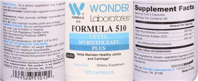 Photo of the Wonder Laboratories Formula 510 Cetyl Myristoleate Plus label
