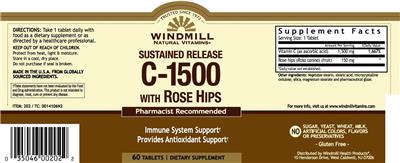 Photo of the Windmill Natural Vitamins Sustained Release C-1500 with Rose Hips label