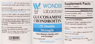 Photo of the Wonder Laboratories Glucosamine Chondroitin 2X Double Strength label