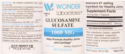 Photo of the Wonder Laboratories Glucosamine Sulfate 1000 mg label