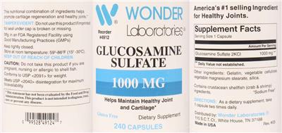 Photo of the Wonder Laboratories Glucosamine Sulfate 1000 mg label