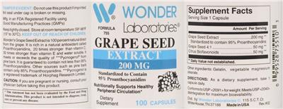 Photo of the Wonder Laboratories Grape Seed Extract 200 mg label