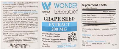 Photo of the Wonder Laboratories Grape Seed Extract 200 mg label