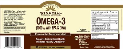 Photo of the Windmill Omega-3 (1000 mg with EPA & DHA) label
