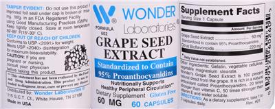 Photo of the Wonder Laboratories Grape Seed Extract 60 mg label