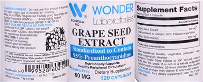 Photo of the Wonder Laboratories Grape Seed Extract 60 mg label