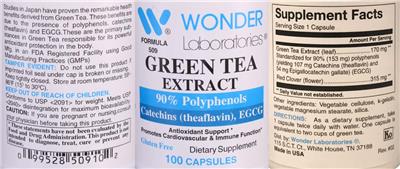 Photo of the Wonder Laboratories Green Tea Extract label