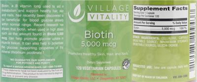 Photo of the Village Vitality Biotin 5,000 mcg label