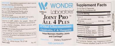 Photo of the Wonder Laboratories Joint Pro All 4 Plus label