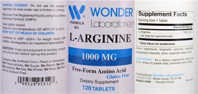 Photo of the Wonder Laboratories L-Arginine 1000 mg label