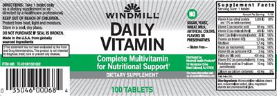 Photo of the Windmill Daily Vitamin label