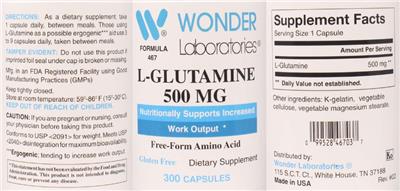 Photo of the Wonder Laboratories L-Glutamine 500 mg label