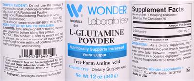 Photo of the Wonder Laboratories L-Glutamine Powder label