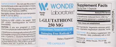 Photo of the Wonder Laboratories L-Glutathione 250 mg label