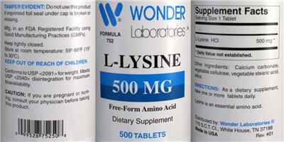 Photo of the Wonder Laboratories L-Lysine 500 mg label
