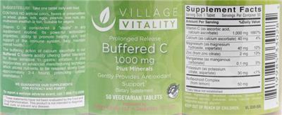 Photo of the Village Vitality Buffered C 1,000 mg Plus Minerals label