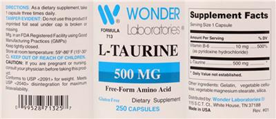 Photo of the Wonder Laboratories L-Taurine 500 mg label