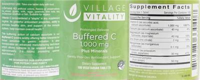 Photo of the Village Vitality Buffered C 1,000 mg Plus Minerals label