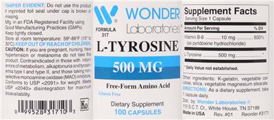 Photo of the Wonder Laboratories L-Tyrosine 500 mg label