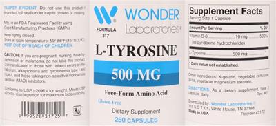 Photo of the Wonder Laboratories L-Tyrosine 500 mg label