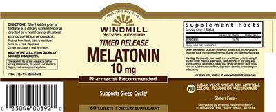 Photo of the Windmill Natural Vitamins Timed Release Melatonin 10 mg label