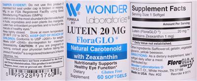 Photo of the Wonder Laboratories Lutein 20 mg label