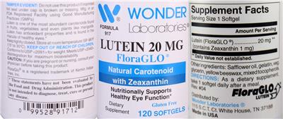 Photo of the Wonder Laboratories Lutein 20 mg label