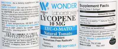 Photo of the Wonder Laboratories Lycopene 10 mg label