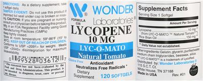 Photo of the Wonder Laboratories Lycopene 10 mg label