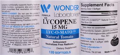 Photo of the Wonder Laboratories Lycopene 15 mg label