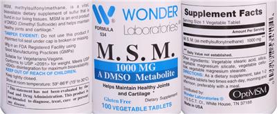 Photo of the Wonder Laboratories M.S.M. 1000 mg label