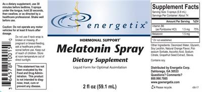 Photo of the Energetix Melatonin Spray label