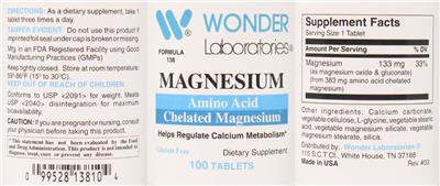 Photo of the Wonder Laboratories Magnesium label