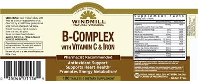 Photo of the Windmill Natural Vitamins B-Complex with Vitamin C & Iron label