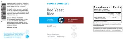 Photo of the Cooper Complete Red Yeast Rice 1,000 mg label