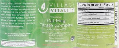 Photo of the Village Vitality Cal-Mag Citrate Complex with Vitamin D3 label