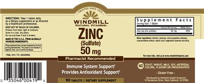 Photo of the Windmill Natural Vitamins Zinc (Sulfate) 50 mg label