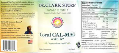 Photo of the Dr. Clark Store Coral CAL-MAG with K2 label