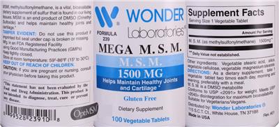 Photo of the Wonder Laboratories Mega M.S.M. 1500 mg label