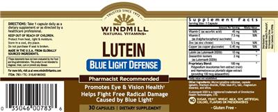 Photo of the Windmill Lutein Blue Light Defense label