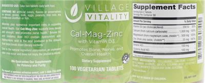 Photo of the Village Vitality Cal-Mag-Zinc with Vitamin D3 label