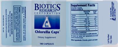 Photo of the Biotics Research Corporation Chlorella Caps label