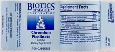 Photo of the Biotics Research Corporation Chromium Picolinate (with B6) label