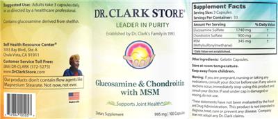 Photo of the Dr. Clark Store Glucosamine & Chondroitin with MSM 995 mg label