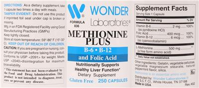 Photo of the Wonder Laboratories Methionine Plus label
