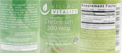 Photo of the Village Vitality Chromium 200 mcg label