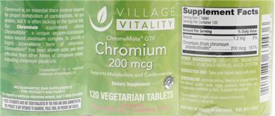 Photo of the Village Vitality Chromium 200 mcg label