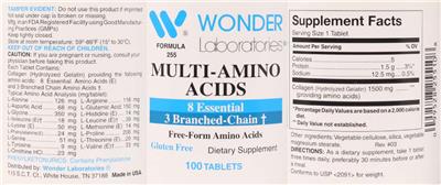 Photo of the Wonder Laboratories Multi-Amino Acids label