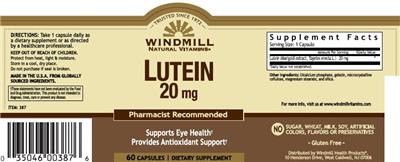 Photo of the Windmill Natural Vitamins Lutein 20 mg label